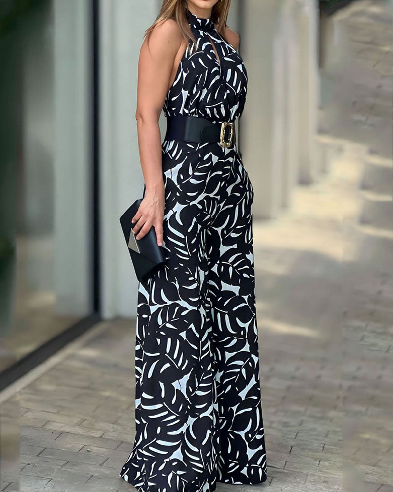 Casual Sleeveless Print Jumpsuit