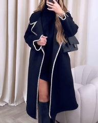 Solid Color Woven Decorative Fashion Coat