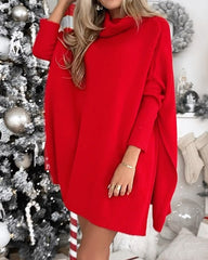 Christmas Solid Color Knitted Fashion Turtleneck Loose Sweater