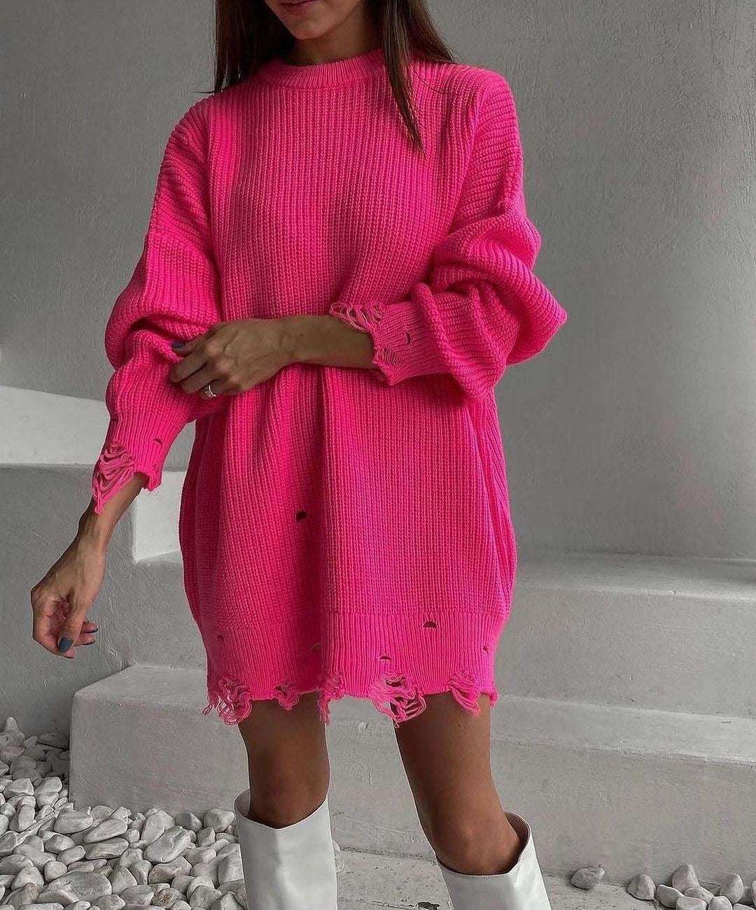 Solid Color Loose Knit Sweater