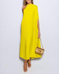 One Shoulder Pleated Solid Dress