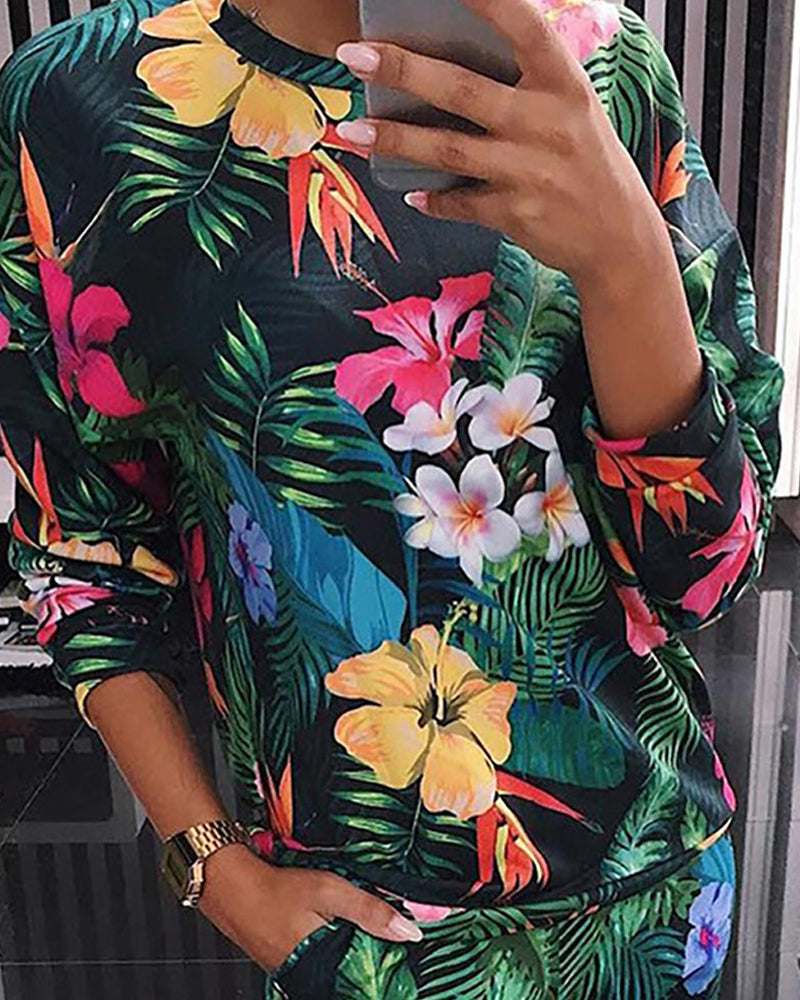 Fashion Loose Long Sleeve Printed Casual Suit