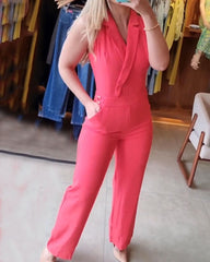 Casual V-Neck Sleeveless Solid Color Jumpsuit