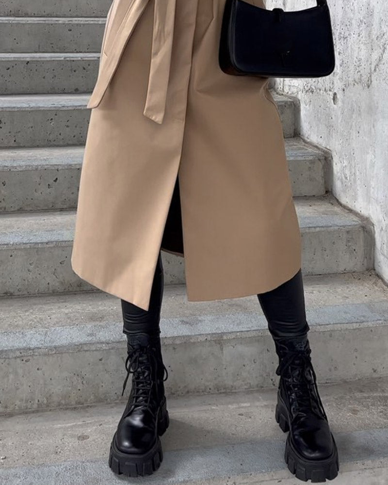 Solid Color Fashion Temperament Strap Coat Coat