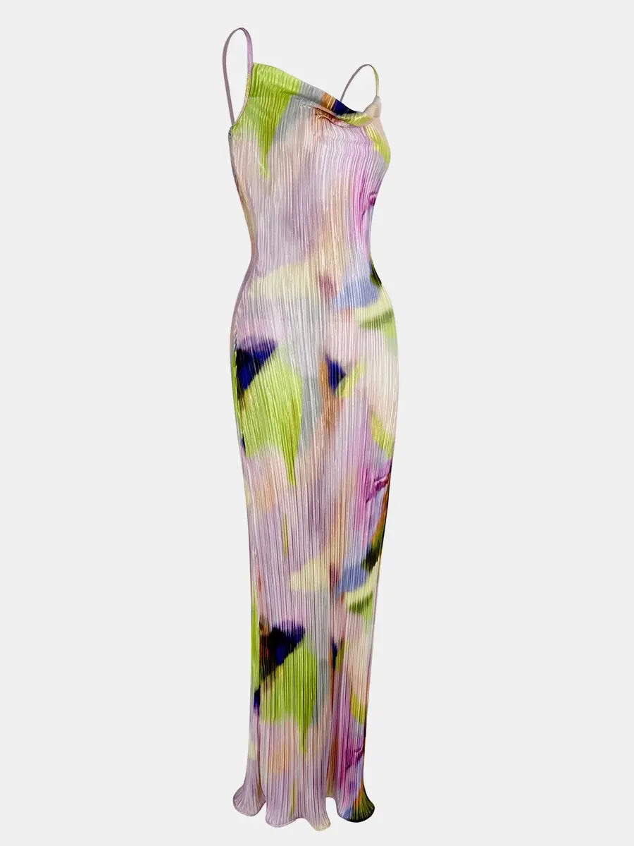 Pleated Cami Slim Fit Tie-Dye Maxi Dress