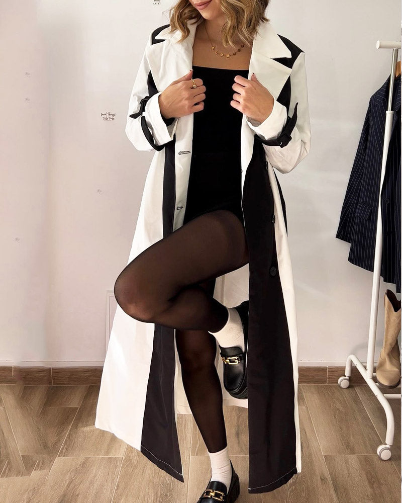 Color Block Casual Fashion Trench Coat