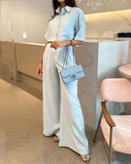 Solid Color Lapel Shirt & Pants Two-piece Set