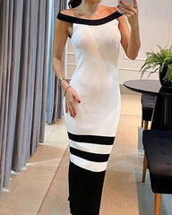 One-shoulder Patchwork Knitted Bodycon Dress