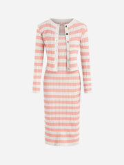 Striped Cardigan Coat Dress Two Piece