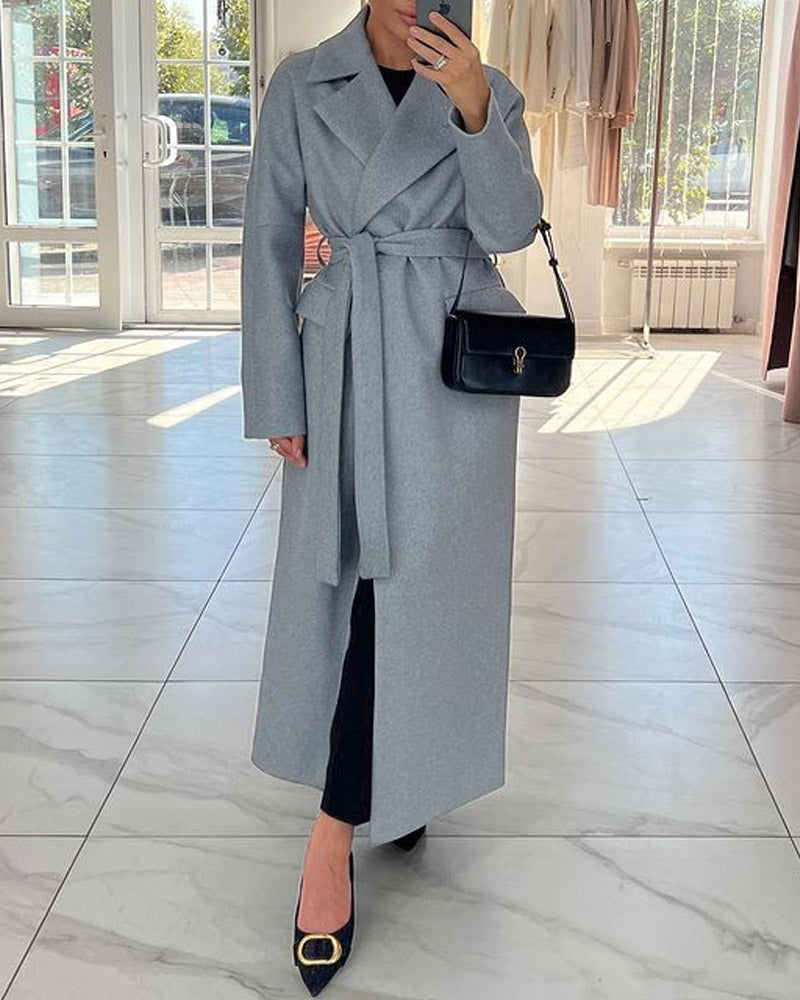 Solid Color Casual Strap Temperament Fashion Coat