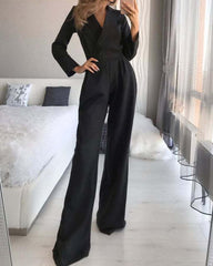 Long-sleeved Slim Solid Color Jumpsuit