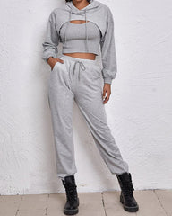 Vest Hoodie Pants Three-Piece Suit