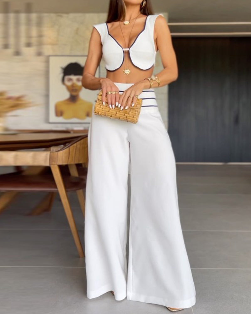 Sleeveless solid color two piece set