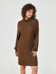 Turtleneck Length Sweater Knit Midi Dress