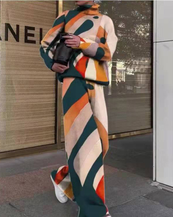 Printed Loose Casual Fashion Multicolor Two Piece Suit