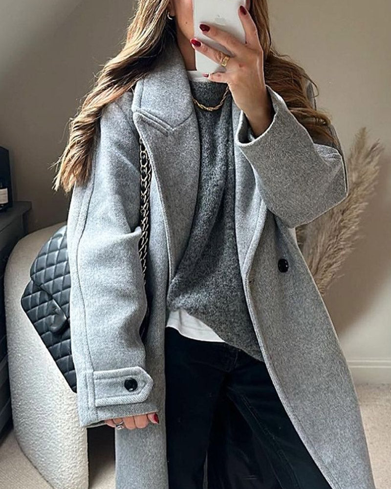 Solid Color Casual and Fashionable Woolen Coat