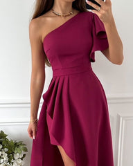 Casual Solid Color One-Sleeve Dress