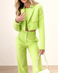 Lapel collar solid color two piece suit