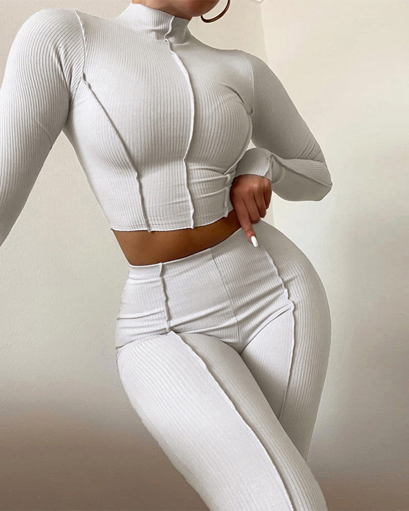 Fashion Reverse Wear Design Sense High Waist Slim Breathable Casual Sports Suit