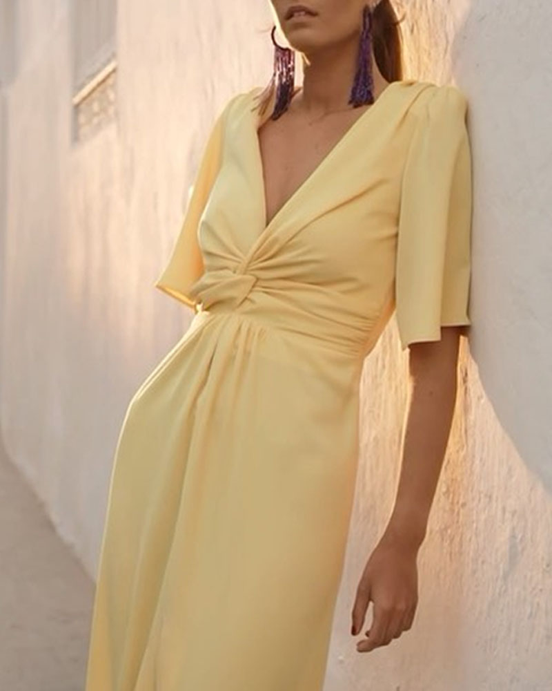 Casual Solid Color V-neck Dress