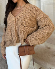 Solid Color Knitted Short Buttoned Casual Sweater Jacket