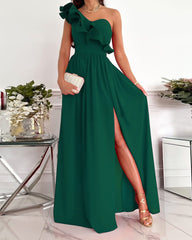 Sleeveless Ruffle Hem Slit Dress