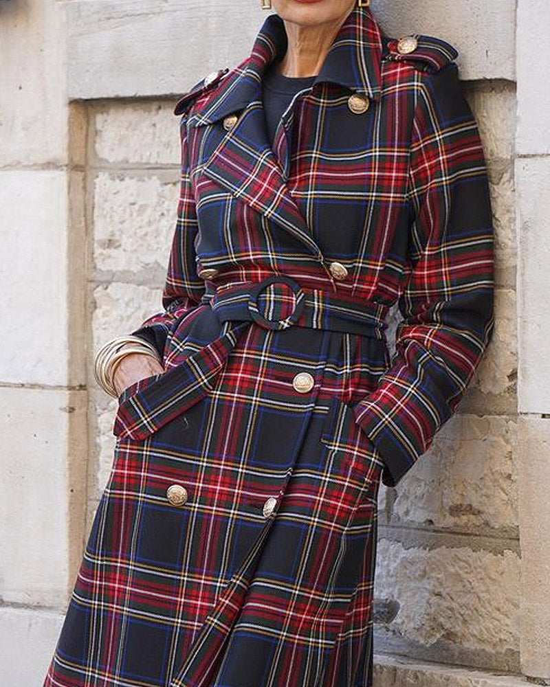 Plaid Double-breasted Strappy Casual and Fashionable Coat