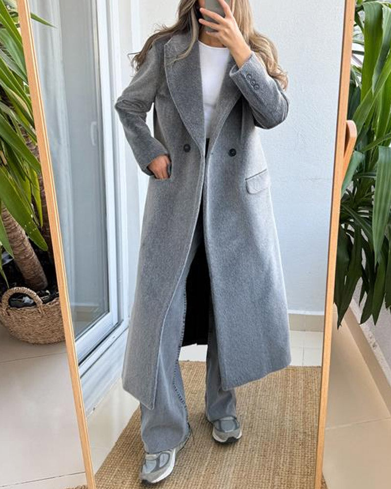 Solid Color Casual and Fashionable Woolen Coat