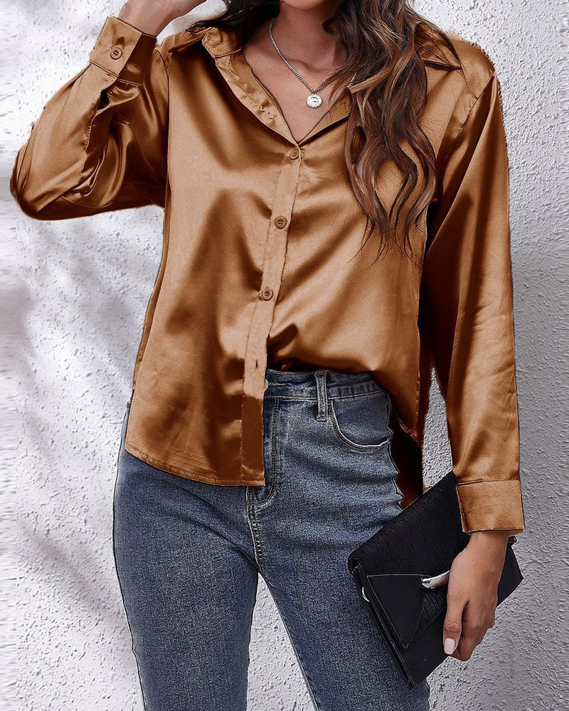 Fashion Solid Color Lapel Long Sleeve Shirt