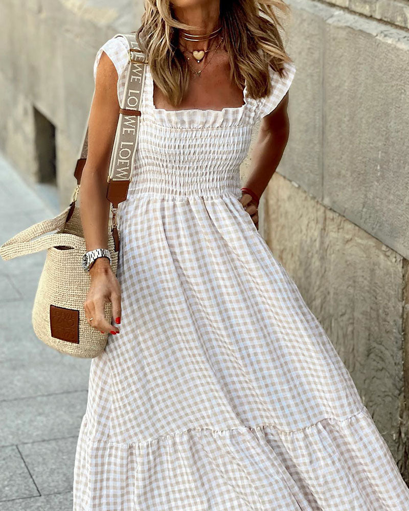 Plaid Print Sling Loose Dress