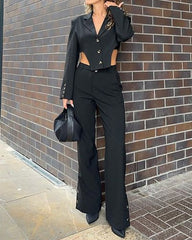 Solid Color Irregular Suit & Buttoned Casual Pants Two-piece Set