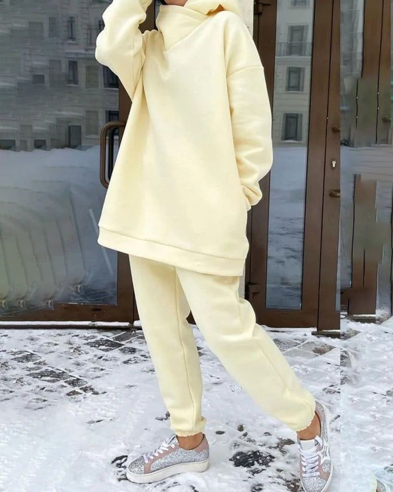 Casual Hoodie Solid Color Two-Piece Suit