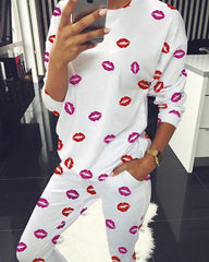 Fashion Loose Long Sleeve Printed Casual Suit