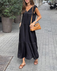 Solid Color V-neck Waistcoat Casual Dress