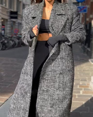 Fashionable Long Coat with Woven Pattern