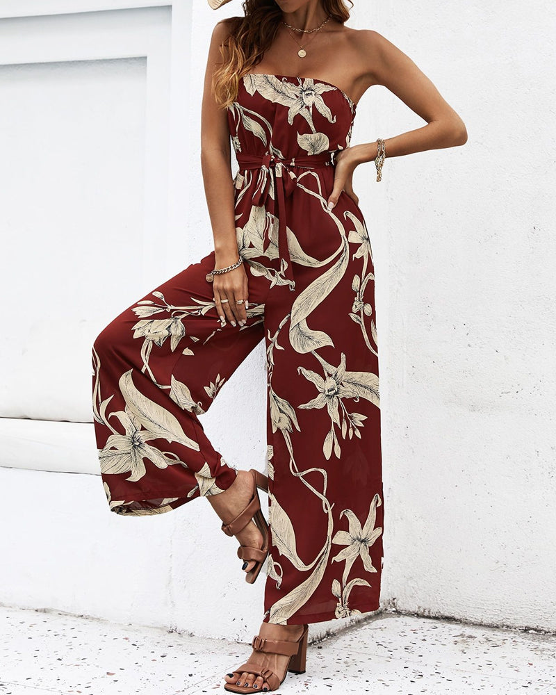 Casual Strapless Print Jumpsuit