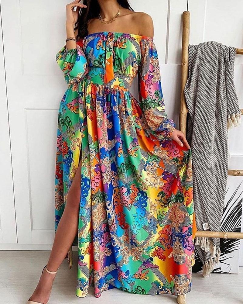 Large Skirt With Print Maxi Dress