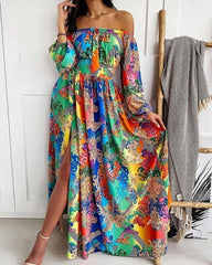 Large Skirt With Print Maxi Dress