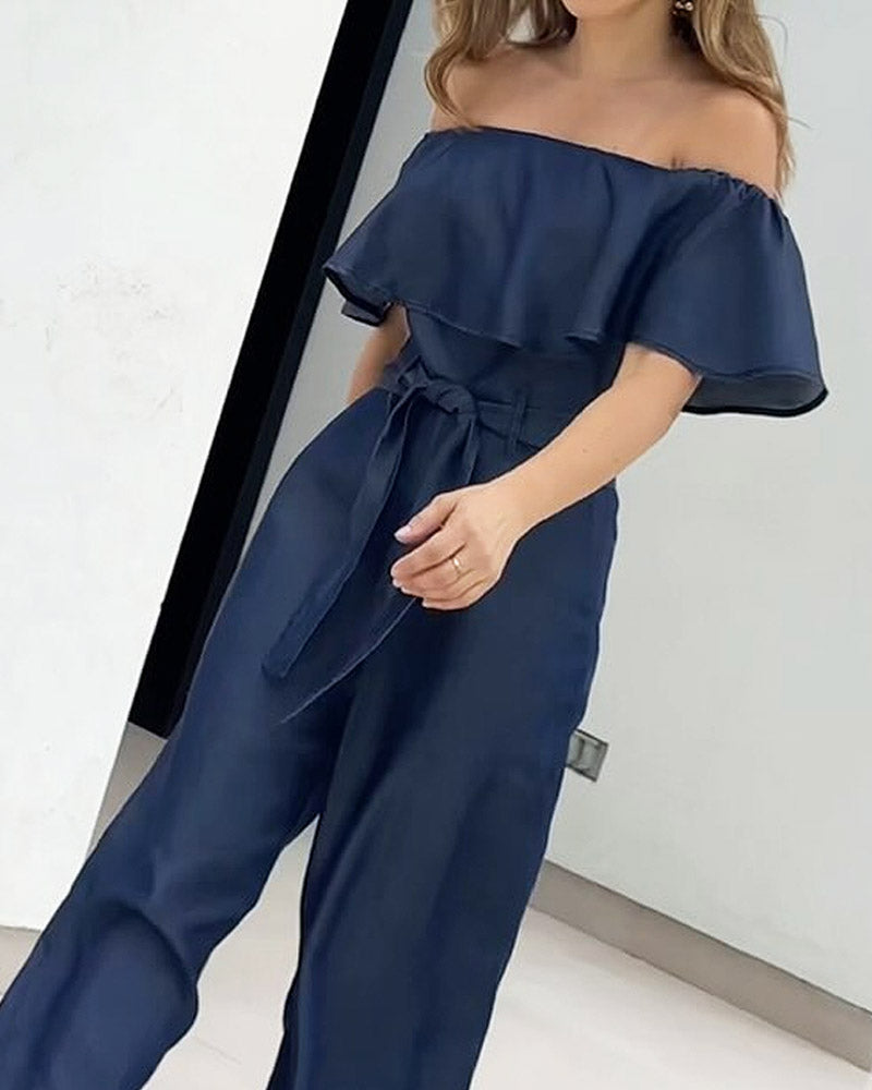 Solid Color One Shoulder Casual Wide Leg Jumpsuit