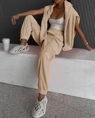 Round-neck long-sleeved sweater tops trousers two-piece casual suit