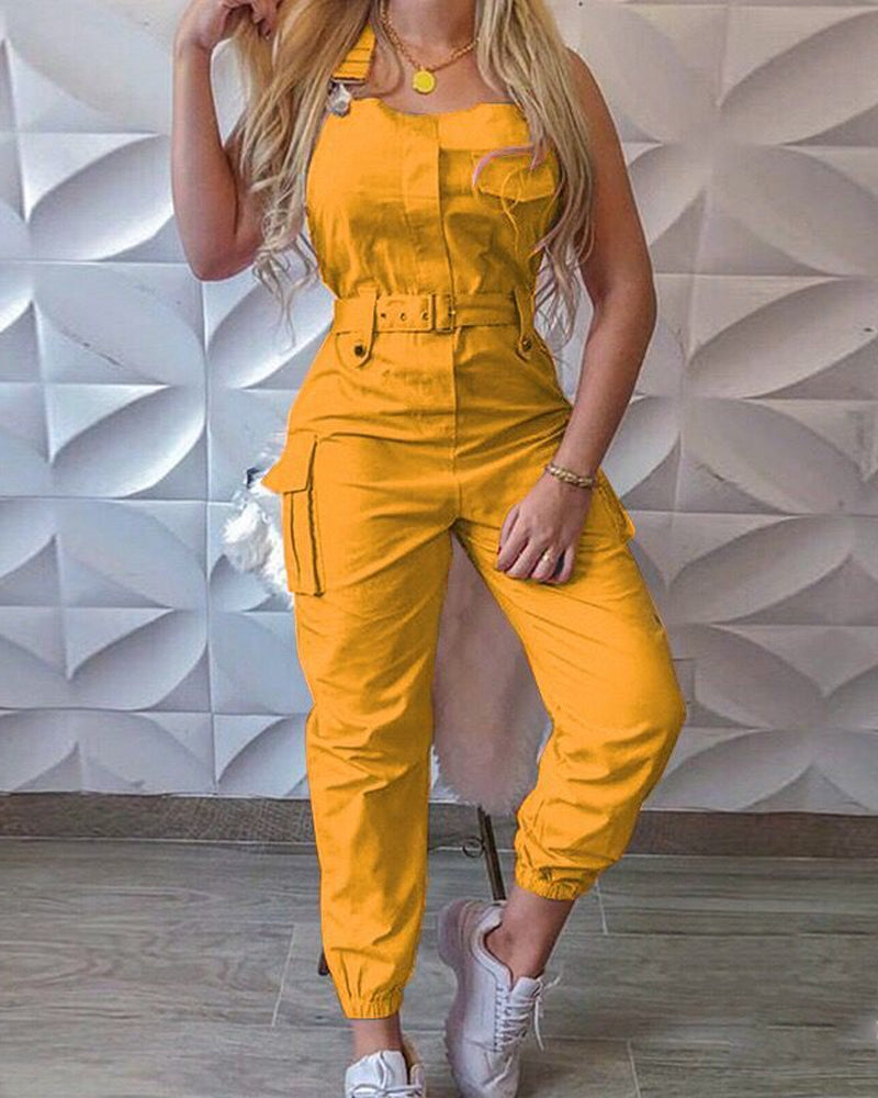 Casual Solid Color Sleeveless Jumpsuit