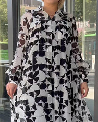 Fashion Casual Lapel Long Sleeve Print Dress