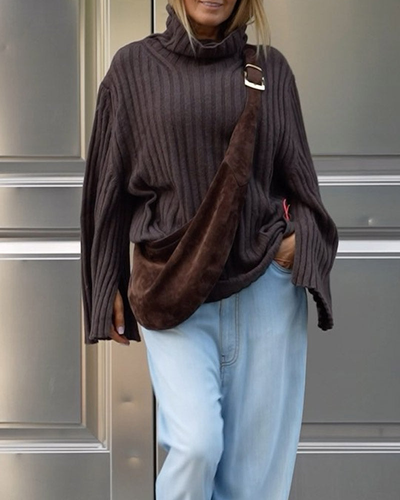 Solid Color Turtleneck Knit Fashion Sweater