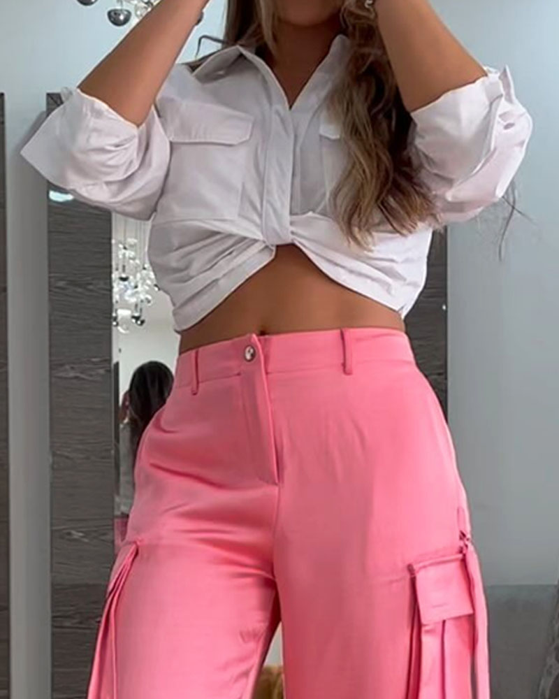 Fashion Solid Color Shirt & Pants Two-Piece Set