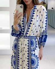 Elegant V-neck Printed Dress