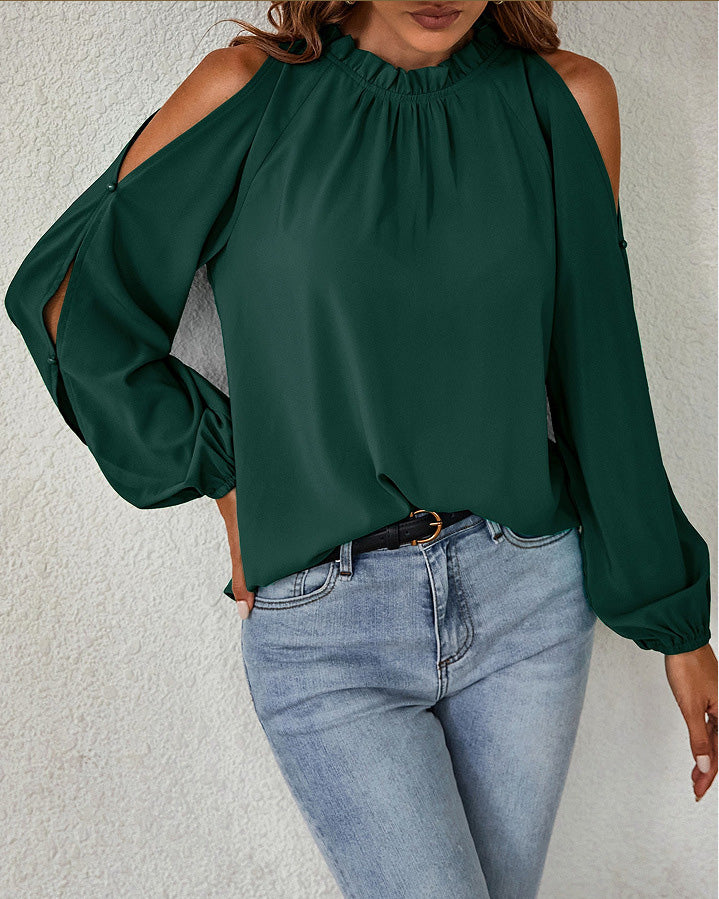 Chiffon shirt with lace collar open top