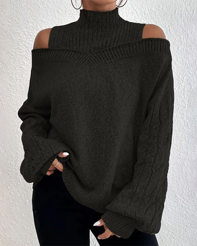 Drop shoulder design women's lantern sleeve sweater