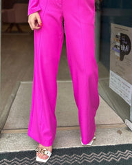 Solid Color Short Suit & Wide Leg Pants Two Piece Set