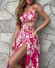 Casual Printed Hollow Slit Dress