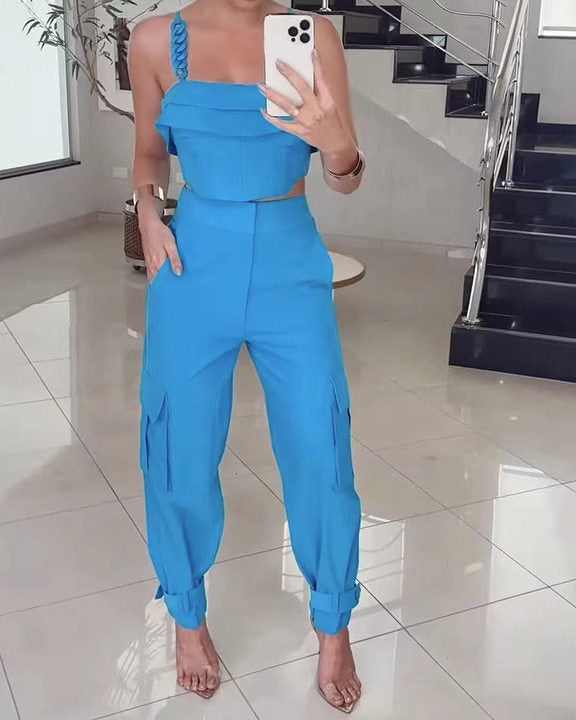 Casual Solid Color Top & Pants Two-piece Set